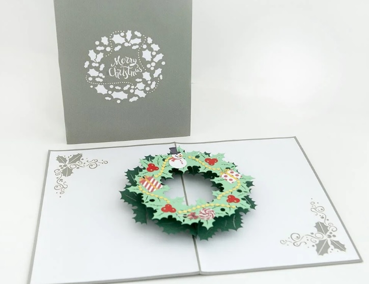 Unique handmade Christmas wreath pop-up Christmas card