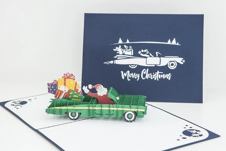 Unique handmade santa cadillac pop-up Christmas card