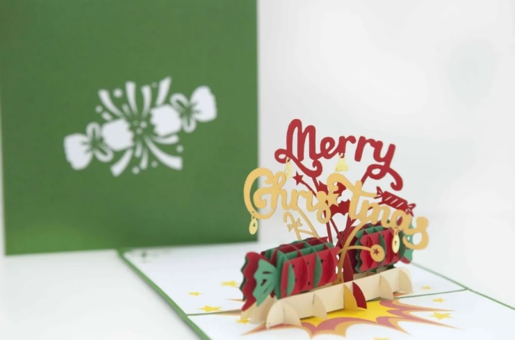 Unique handmade Christmas cracker pop-up Christmas card