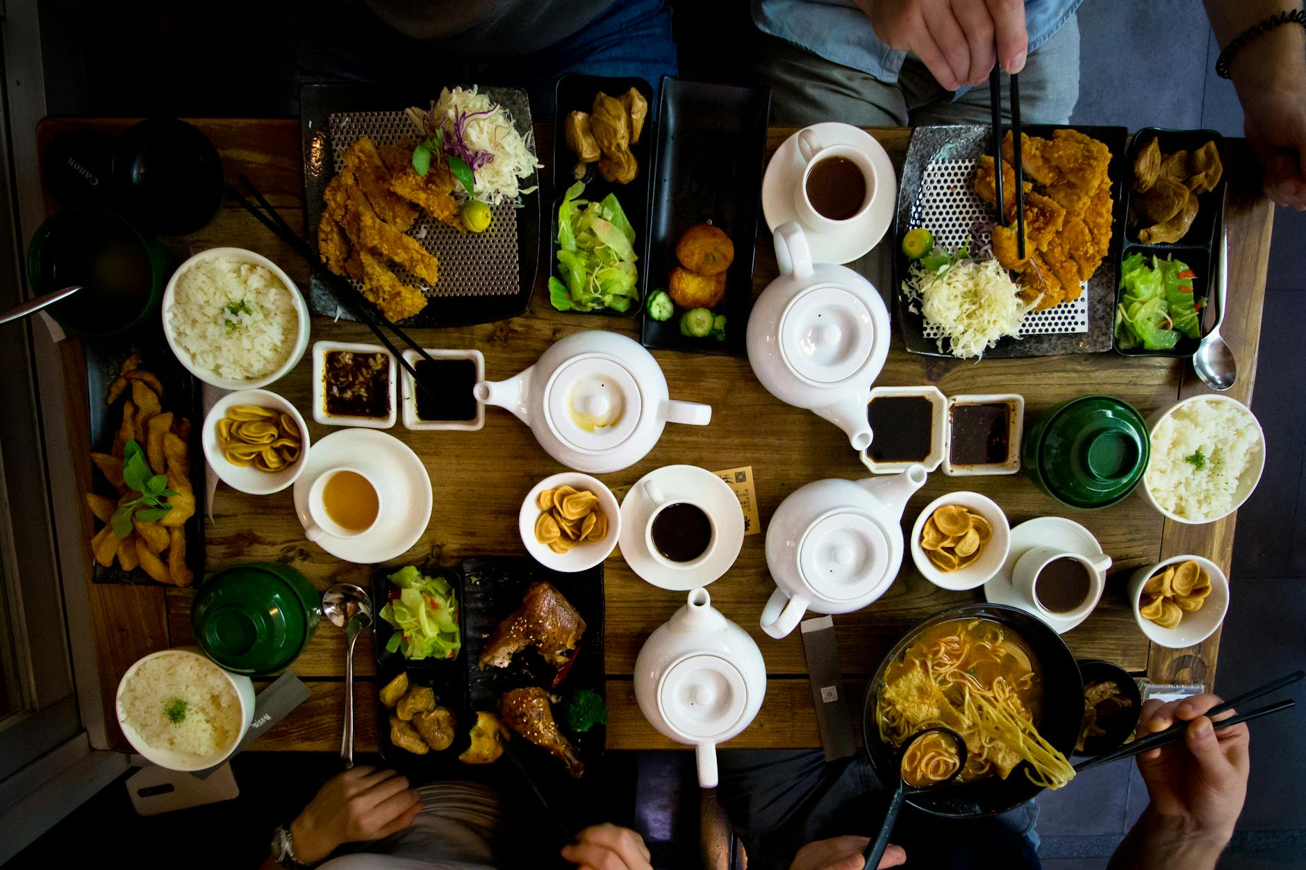 Flatlay of Asian tablescape for the best way to try Asian food post. 